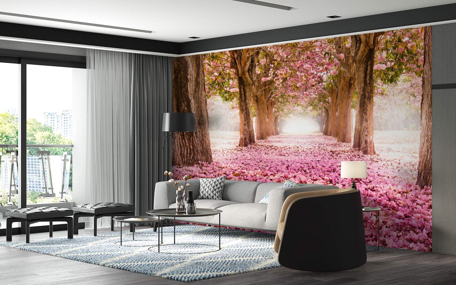 Fototapeten Pink Sakura bedeckte die Gasse