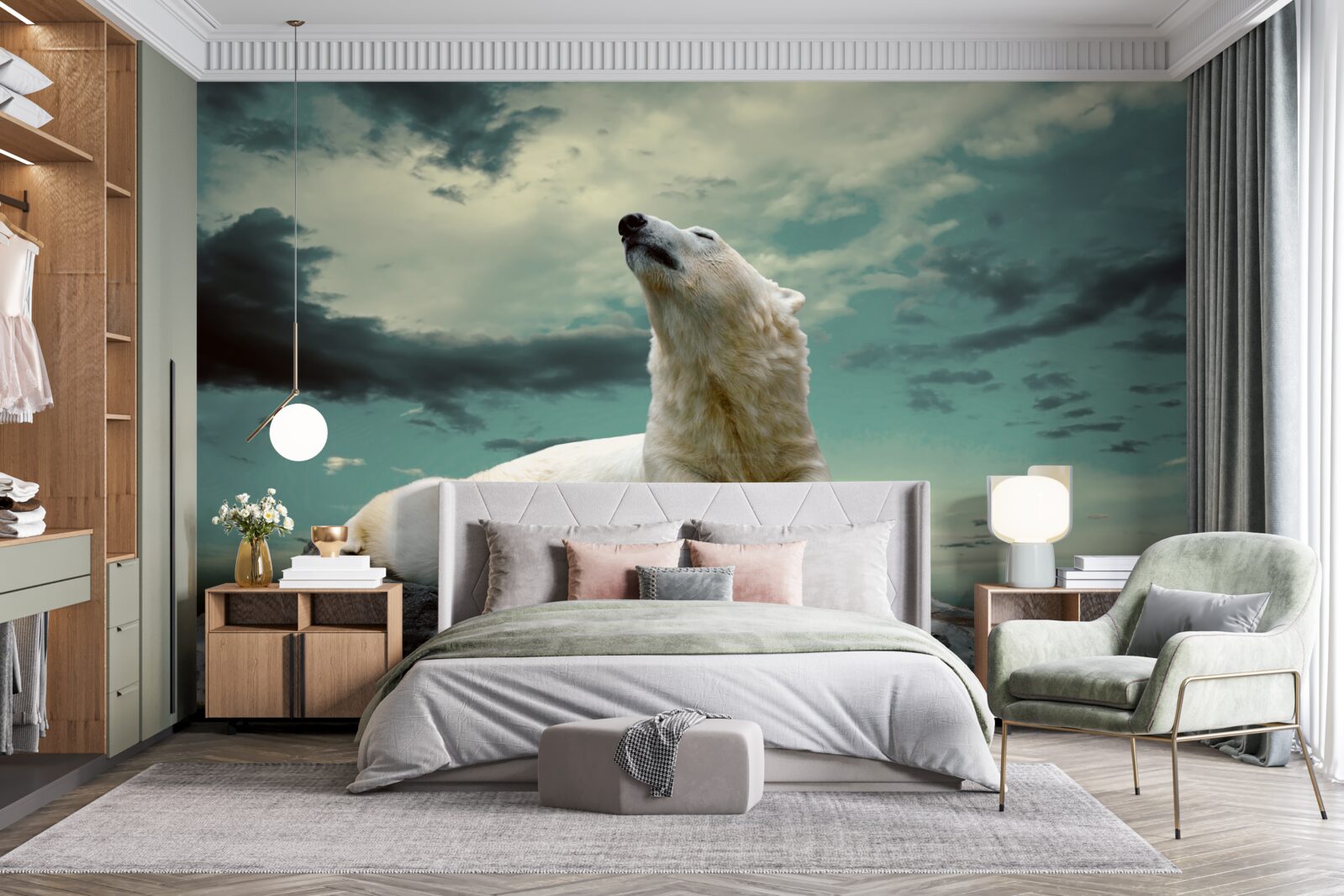Fototapeten Der Eisbär ruht auf dem Stein