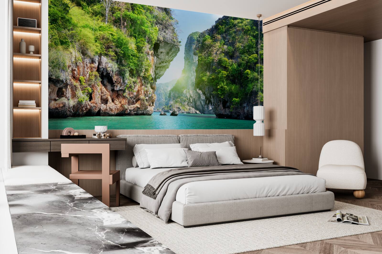 Fototapeten Steine, die in Smaragdsteinen gemalt sind, steigen über dem Wasser des Meeres
