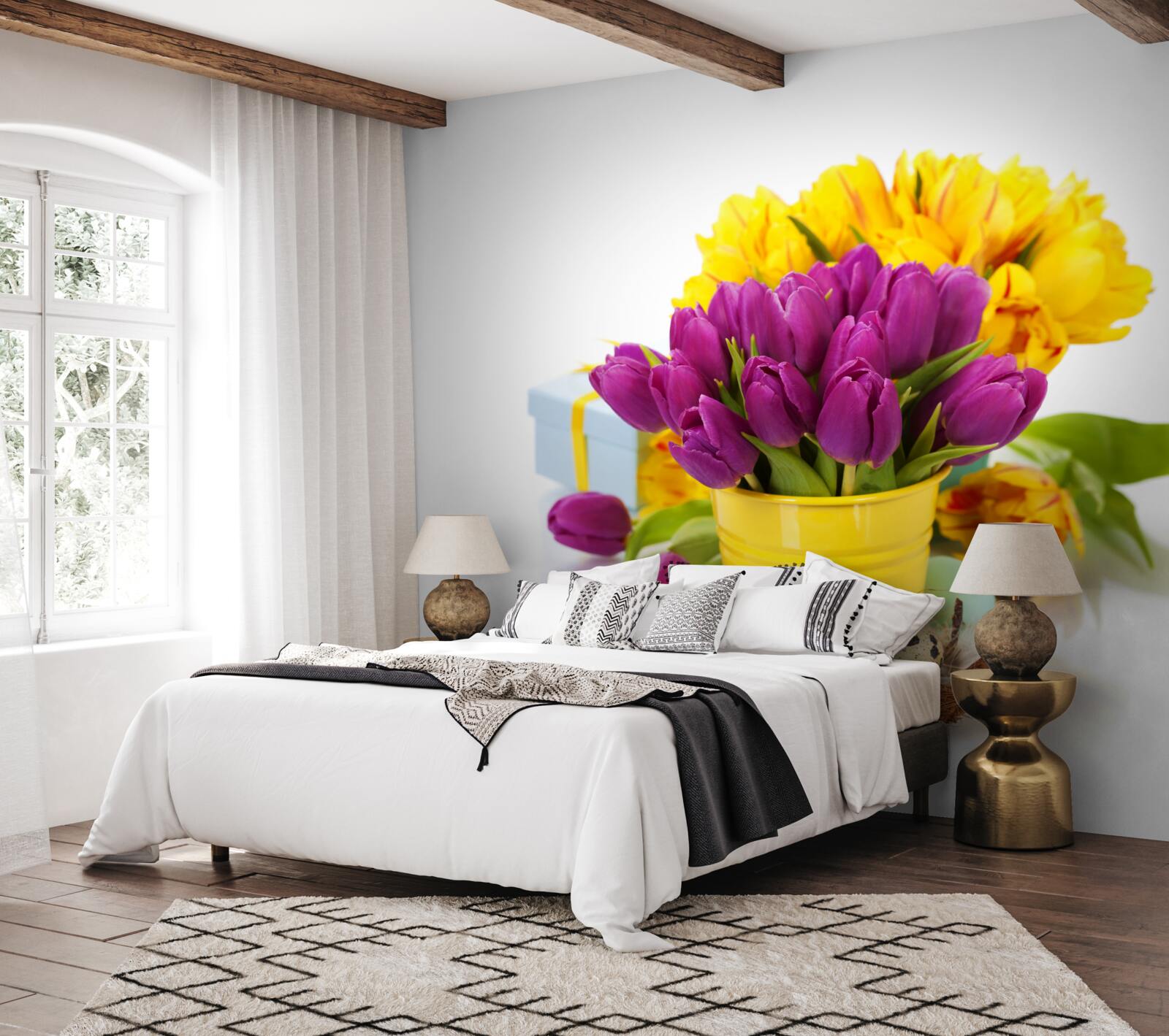 Fototapeten Eine Reihe lila Tulpen