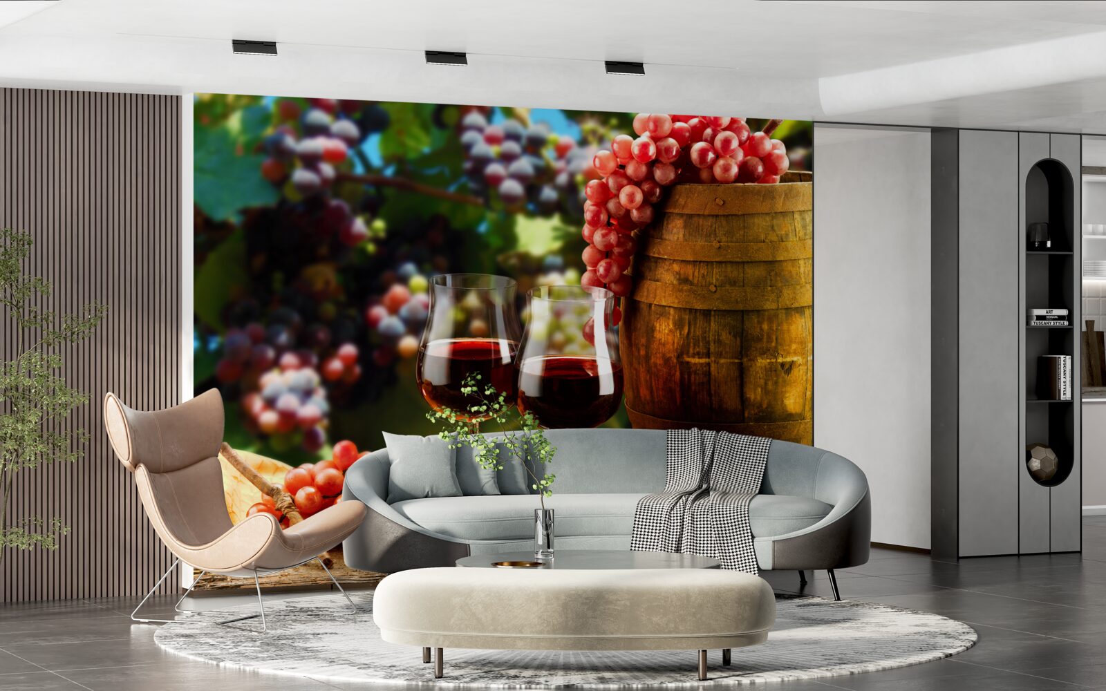Fototapeten Die Traubenbälle sind ein Hintergrund für mit Wein gefüllte Brille