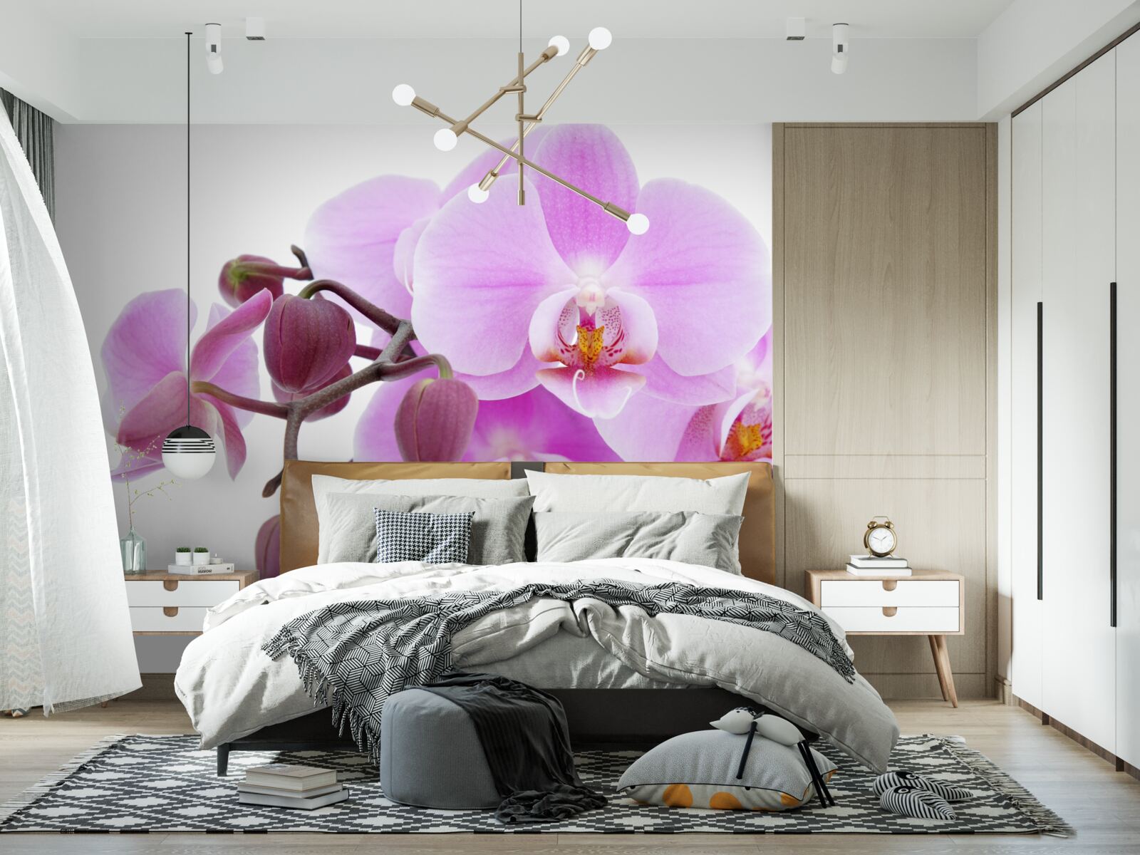 Fototapeten Orchidee in lila Schatten mit Blütenknospen