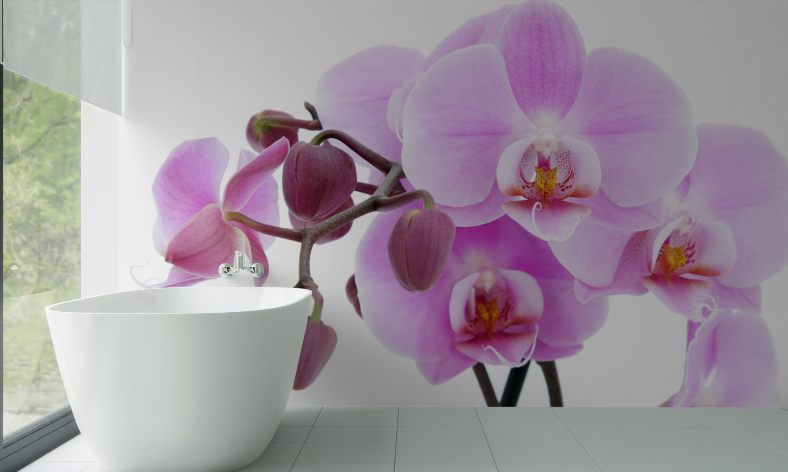 Fototapeten Orchidee in lila Schatten mit Blütenknospen