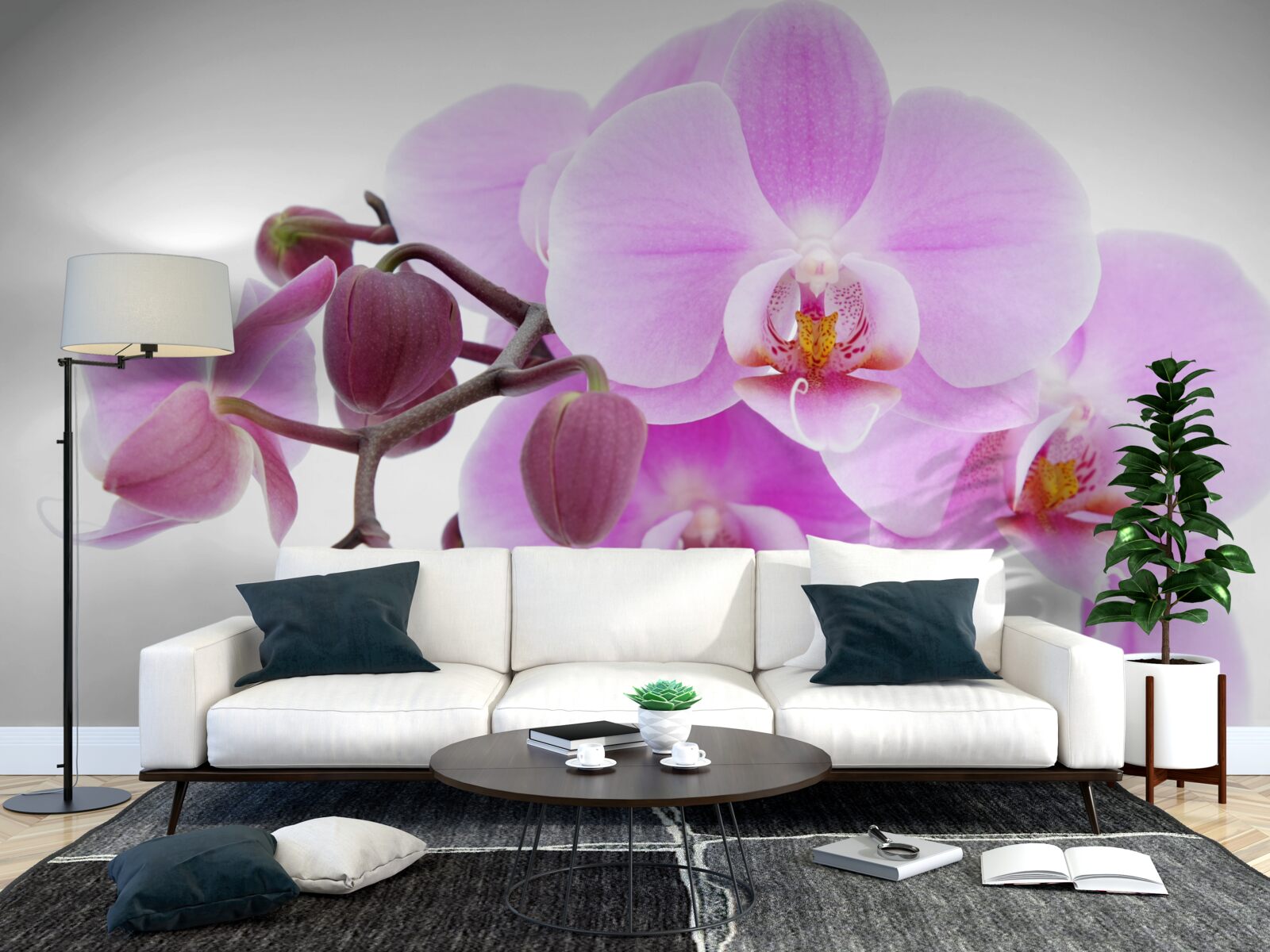 Fototapeten Orchidee in lila Schatten mit Blütenknospen