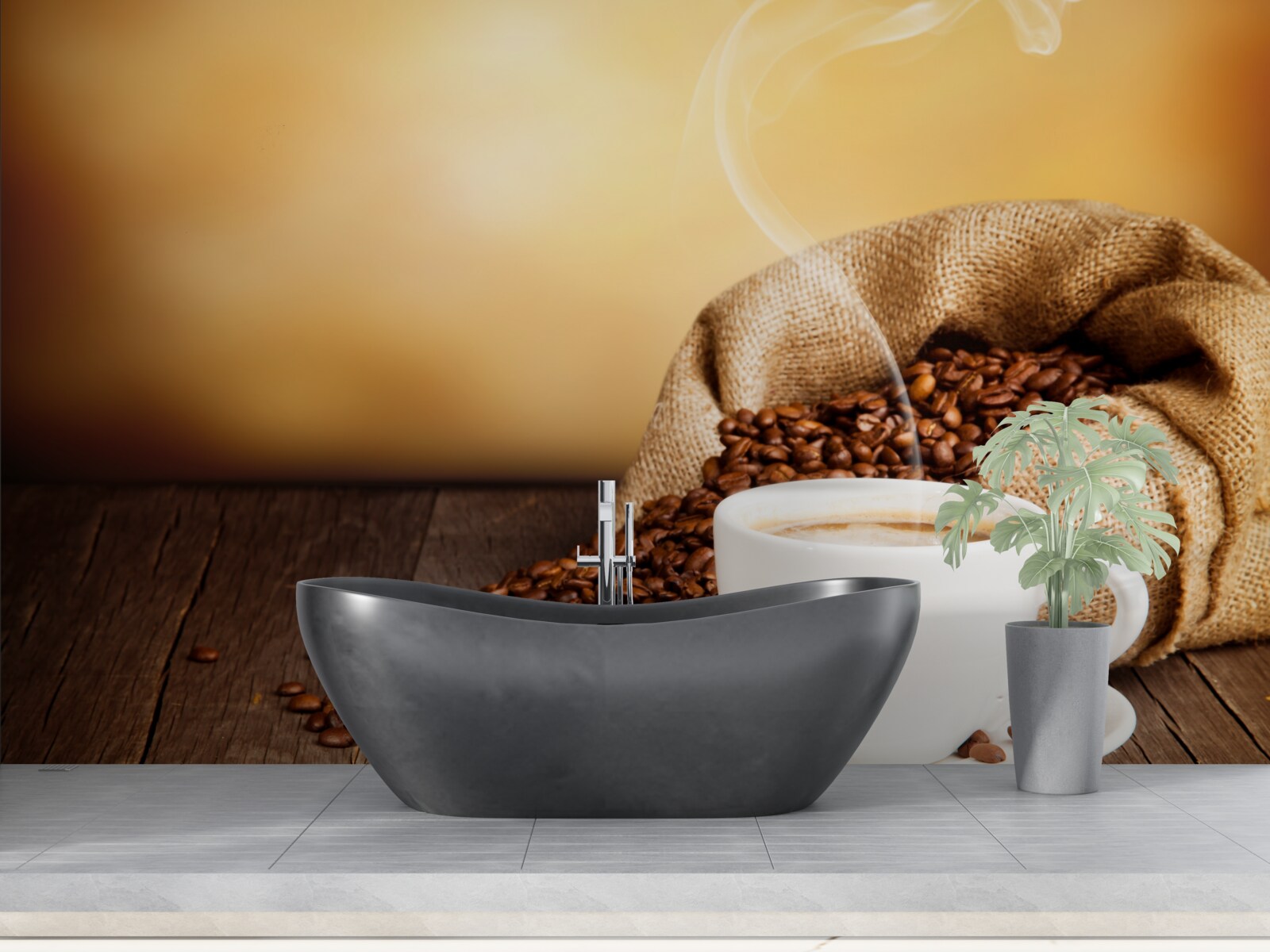 Fototapeten Eine Tasse energetisierender, aromatischer Kaffee