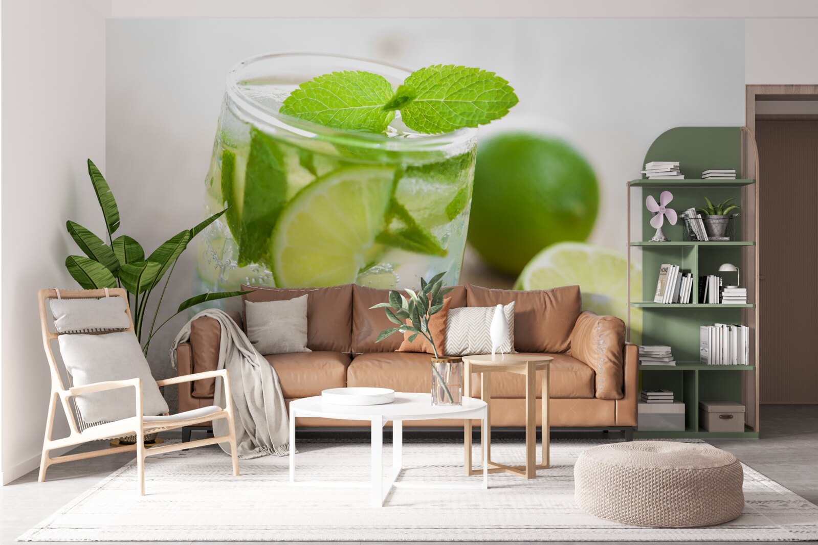 Fototapeten Ein Glas Wasser mit Limette und Minze