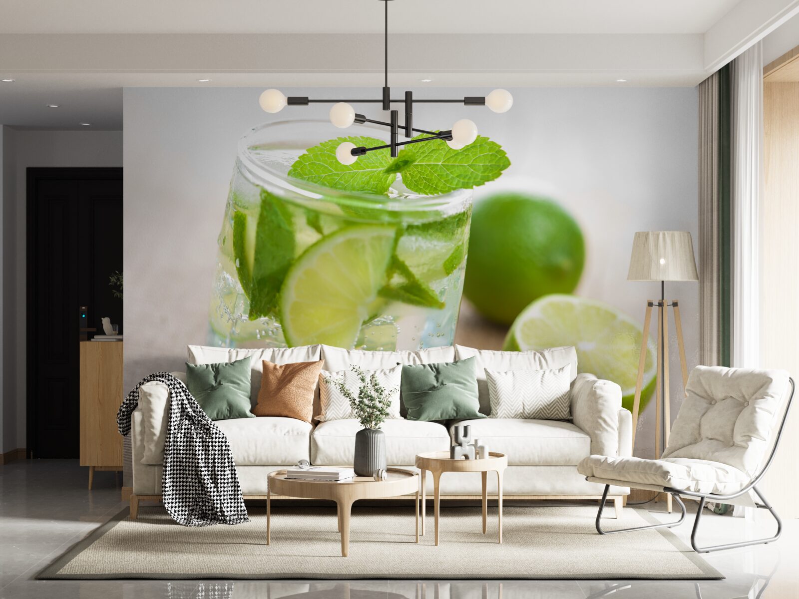 Fototapeten Ein Glas Wasser mit Limette und Minze