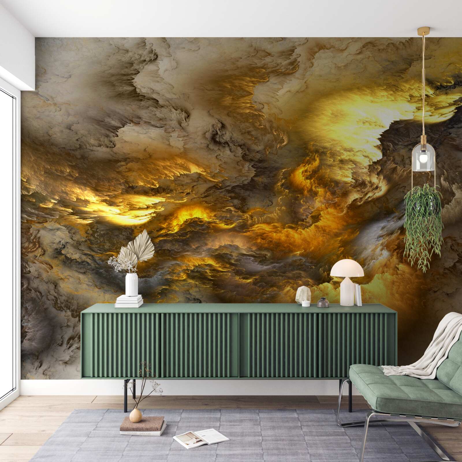 Fototapeten Beige Marmor mit einer goldenen Division