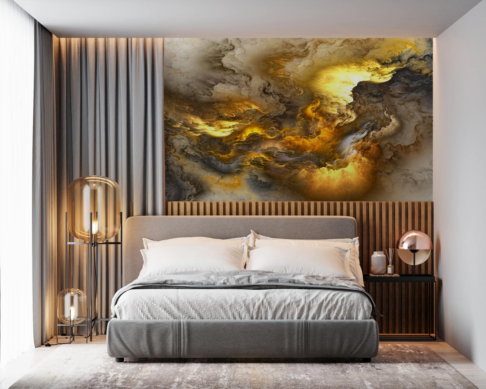 Fototapeten Beige Marmor mit einer goldenen Division