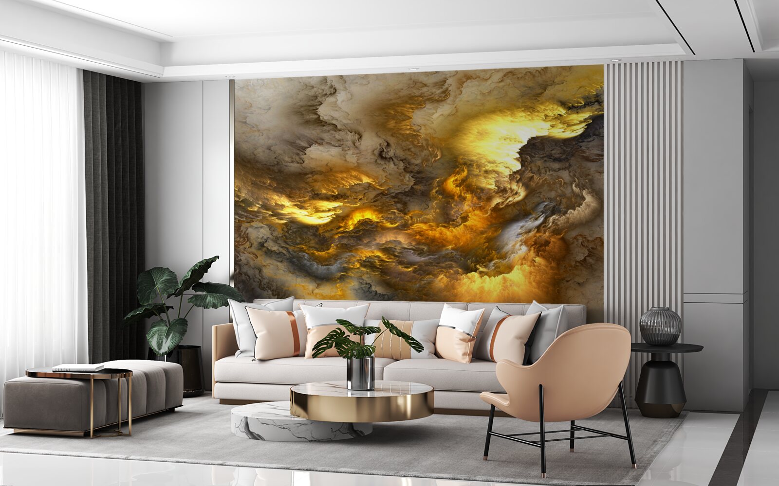 Fototapeten Beige Marmor mit einer goldenen Division