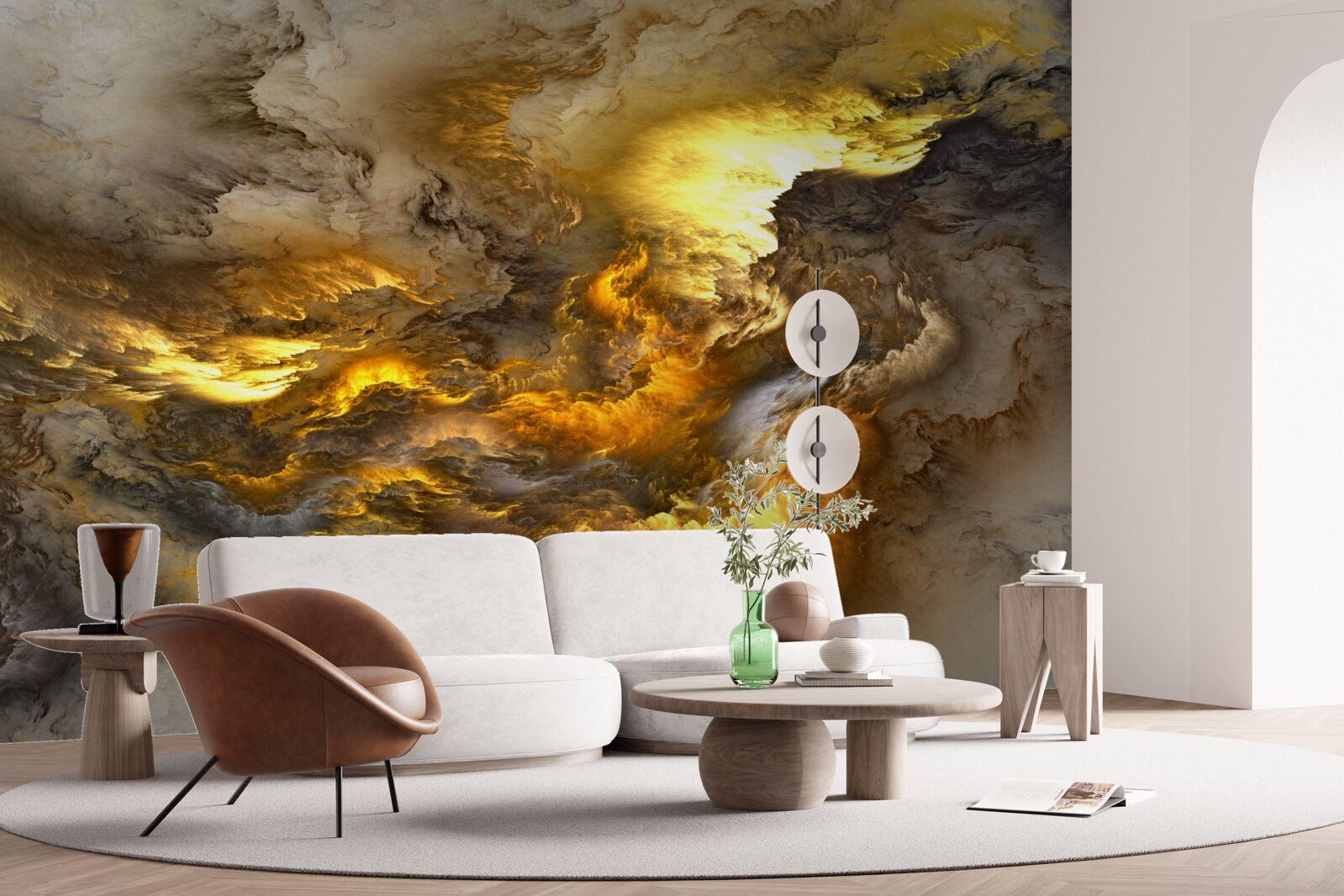 Fototapeten Beige Marmor mit einer goldenen Division