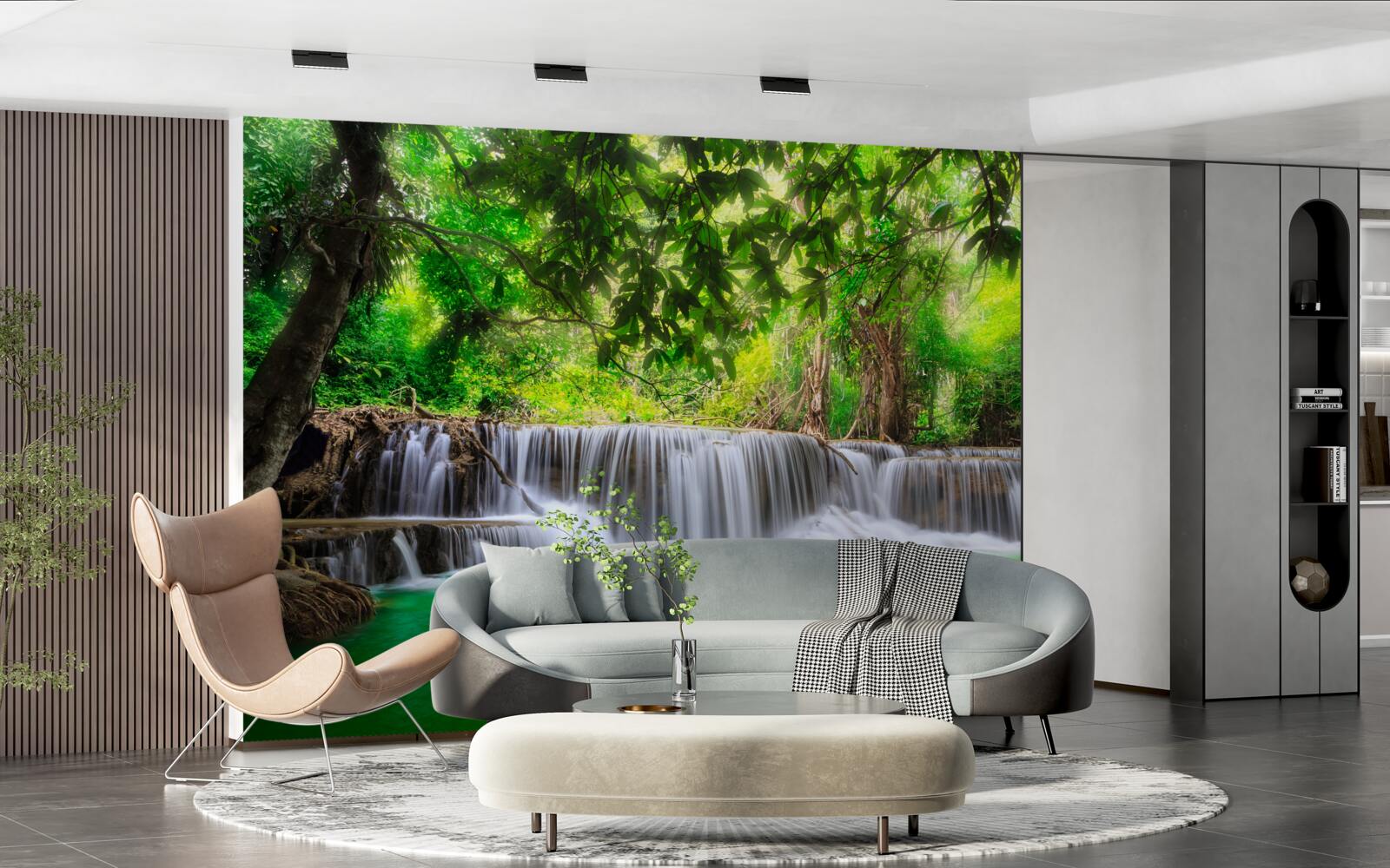 Fototapeten Der Waldwasserfall versorgt sein Wasser mit einer Smaragdfarbe