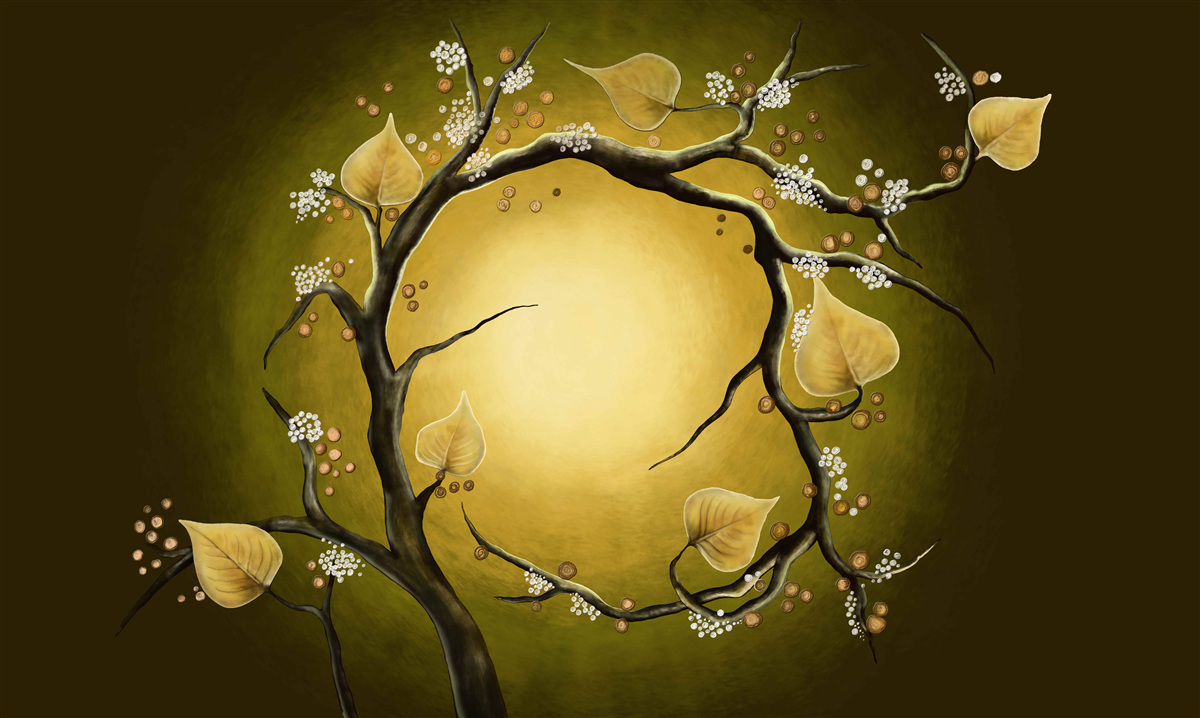 Fototapeten Gelbe Magnolie in vollem Blühen vor dem Hintergrund des Sonnenlicht