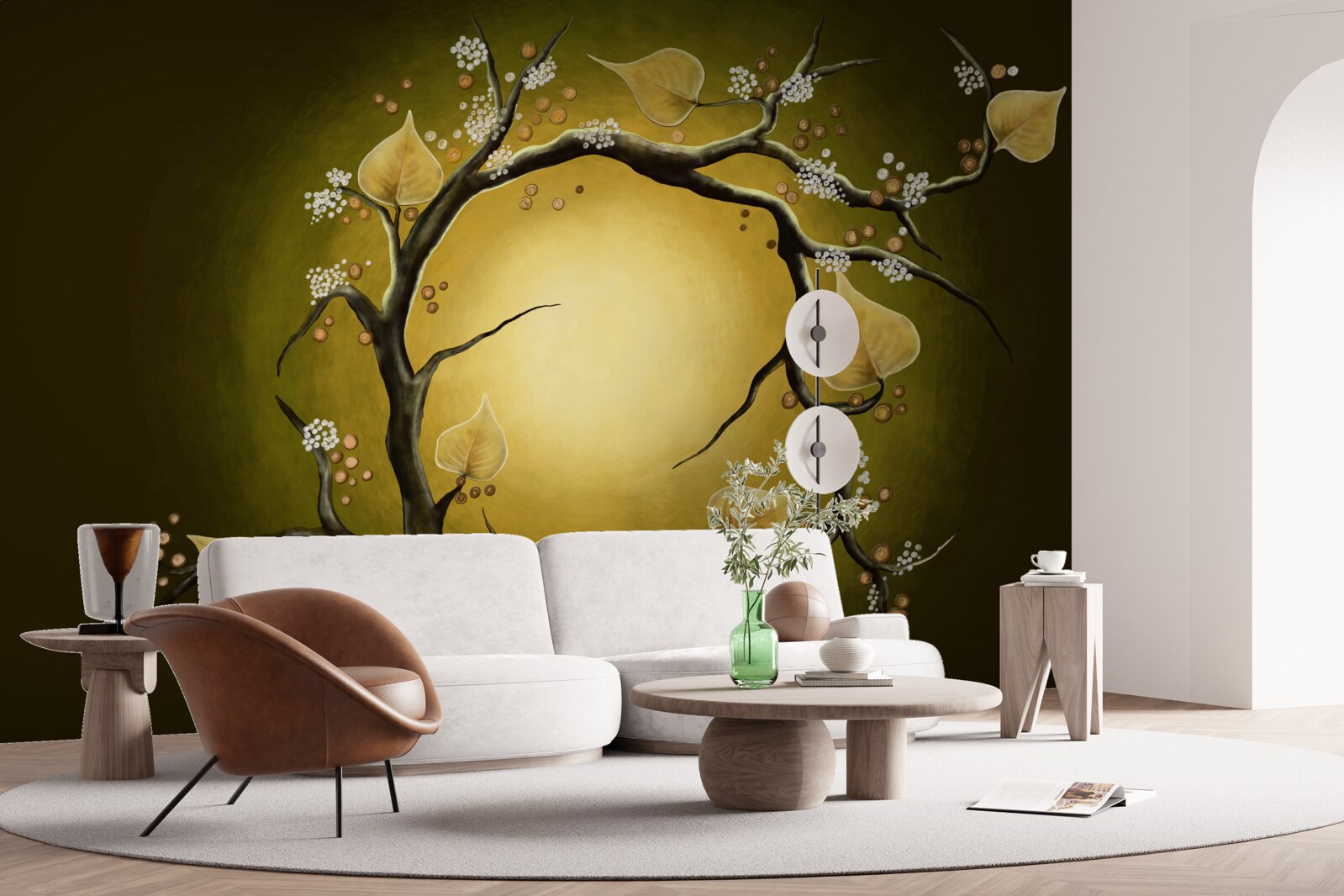 Fototapeten Gelbe Magnolie in vollem Blühen vor dem Hintergrund des Sonnenlicht