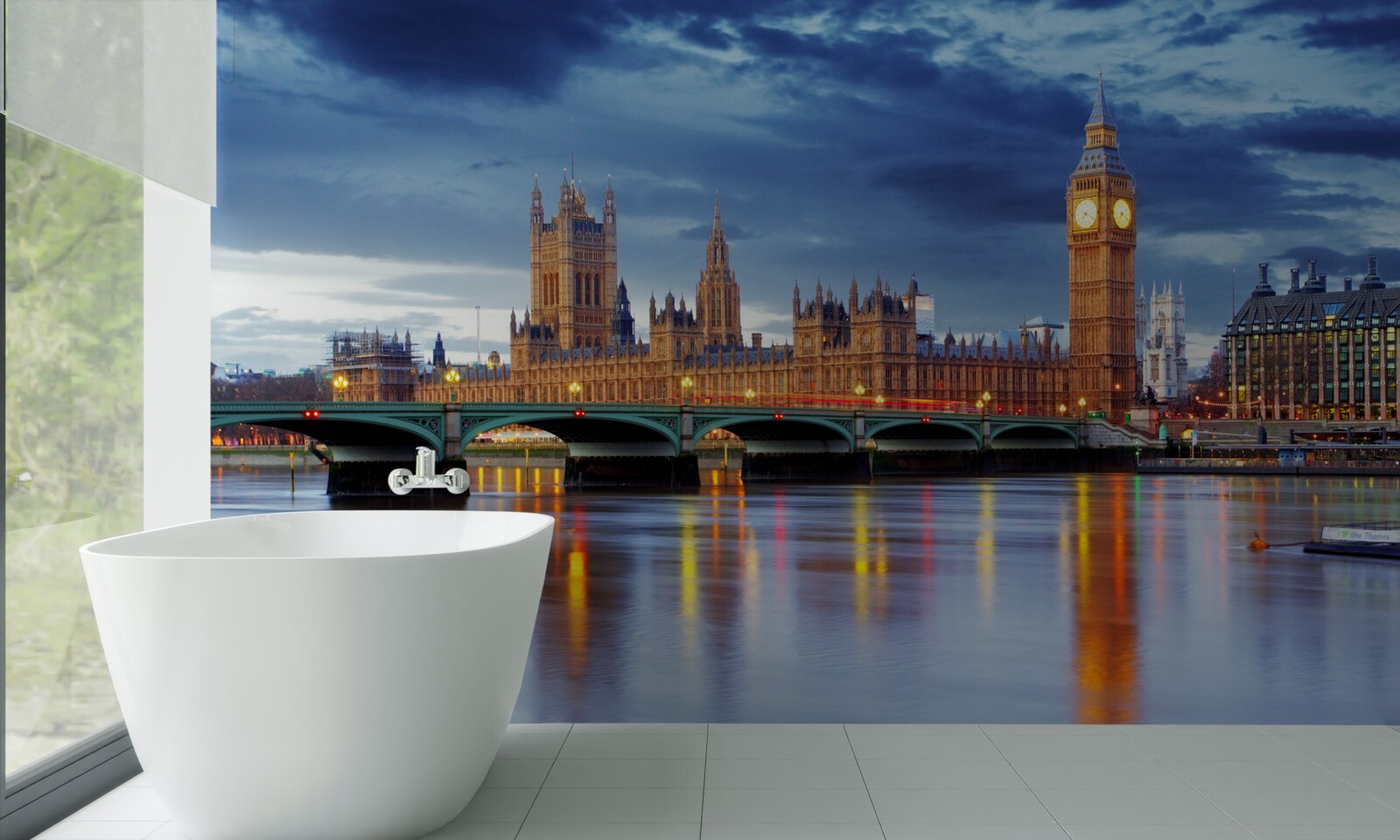 Fototapeten Reflexion des britischen Parlaments im Wasser des Flusses