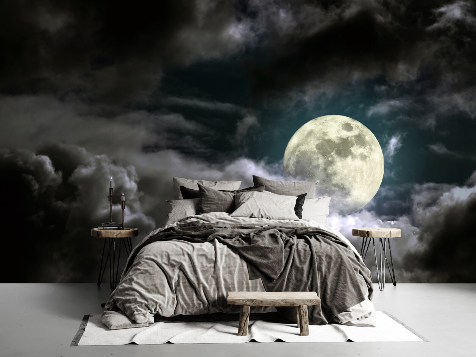 Fototapeten Der Mond über den Wolken vollständig und erregt die Aufmerksamkeit mit seiner Schönheit
