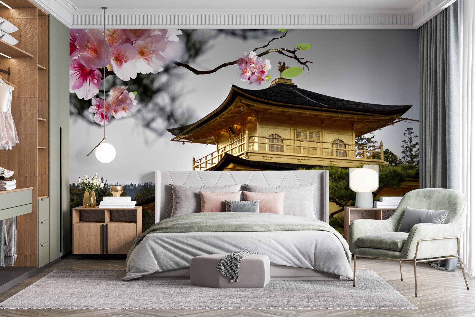 Fototapeten Sakura und das buddhistische Kloster