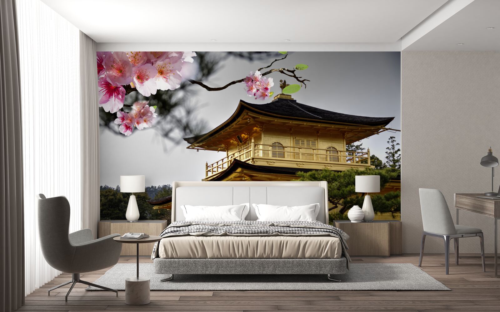 Fototapeten Sakura und das buddhistische Kloster