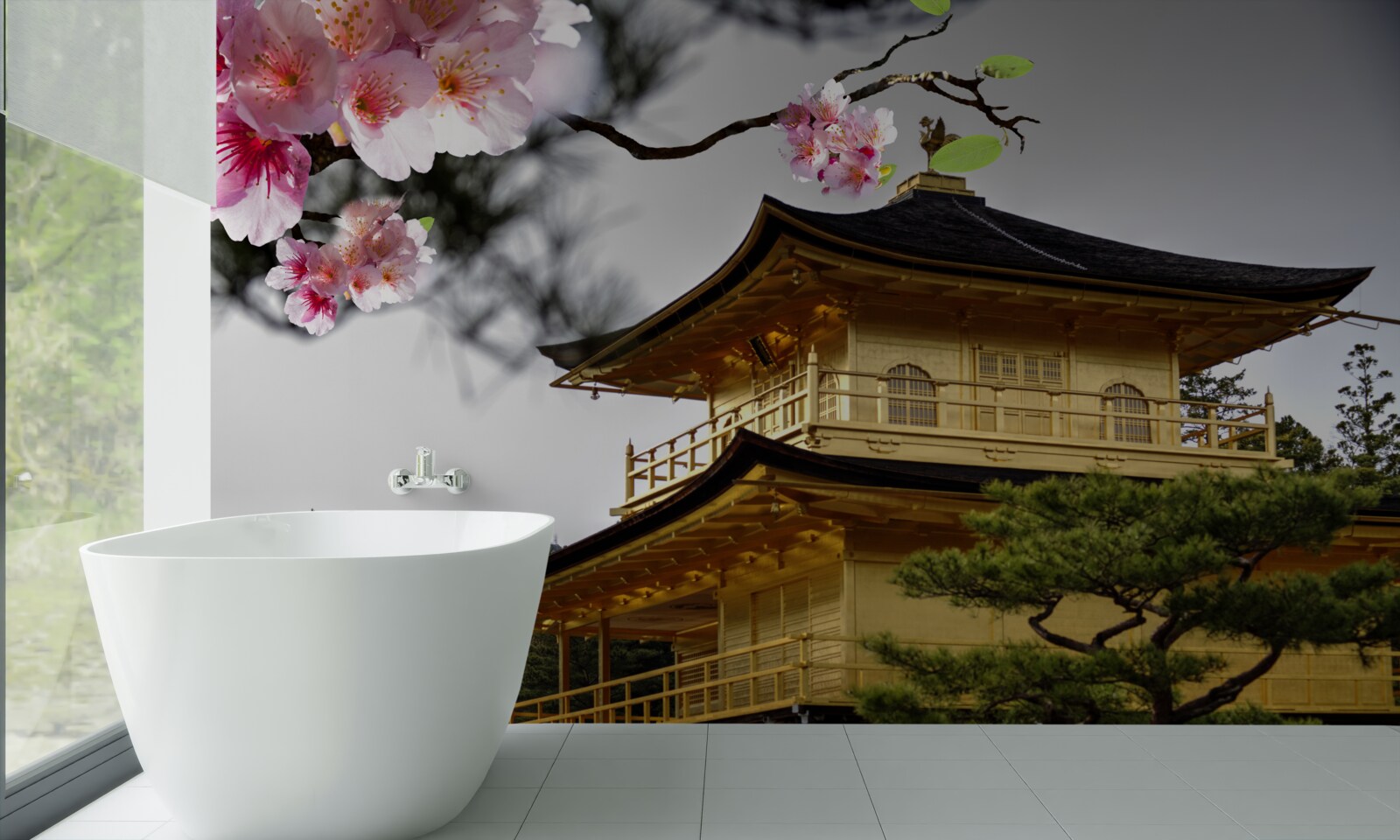 Fototapeten Sakura und das buddhistische Kloster