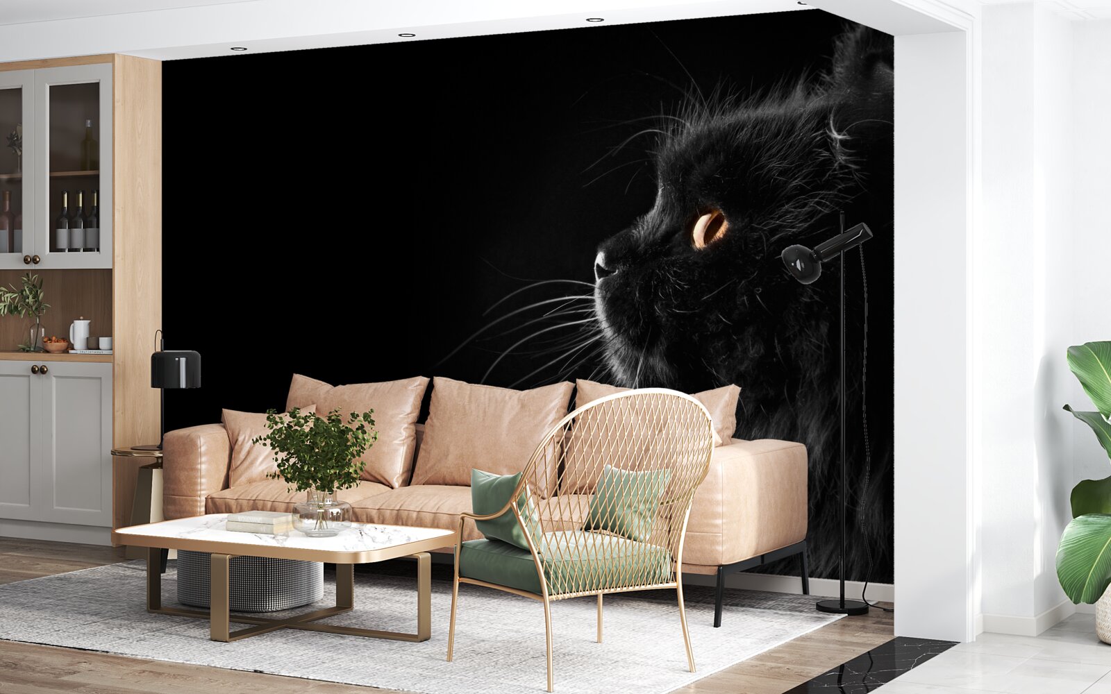 Fototapeten Goldene schwarze Katze