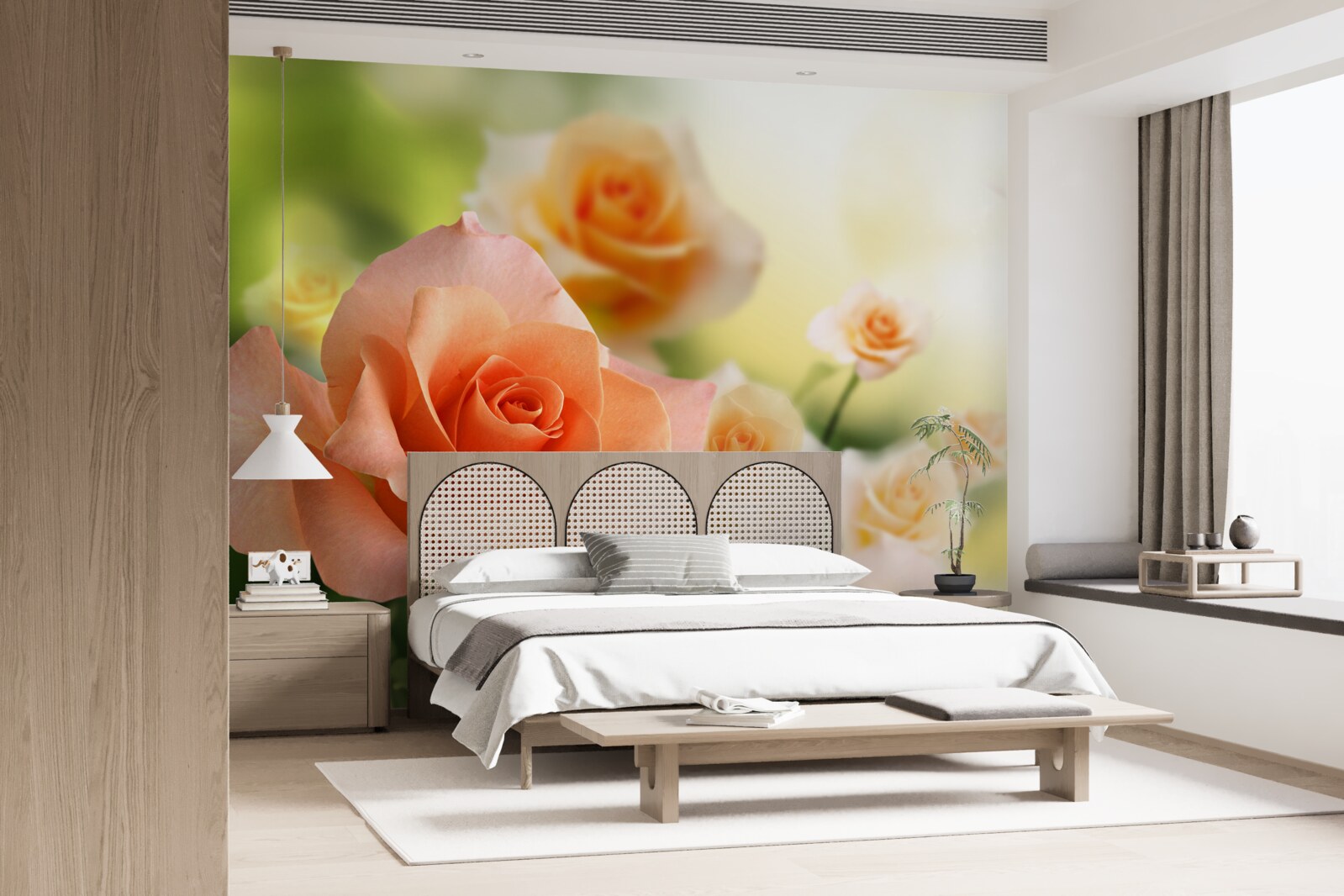 Fototapeten Ein leichter Rosenstrauß, der in den Büschen wächst