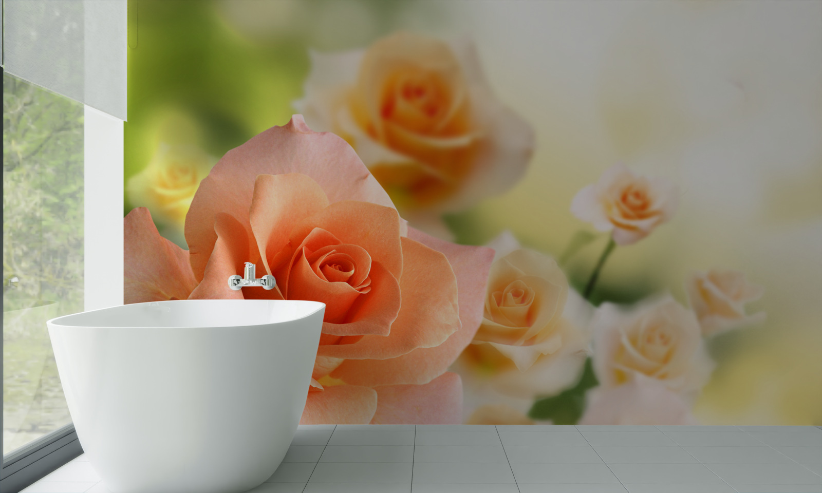 Fototapeten Ein leichter Rosenstrauß, der in den Büschen wächst