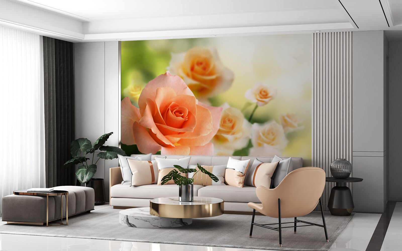 Fototapeten Ein leichter Rosenstrauß, der in den Büschen wächst