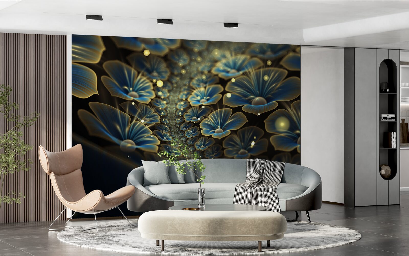 Fototapeten ungewöhnliche Blumen im Neonstil