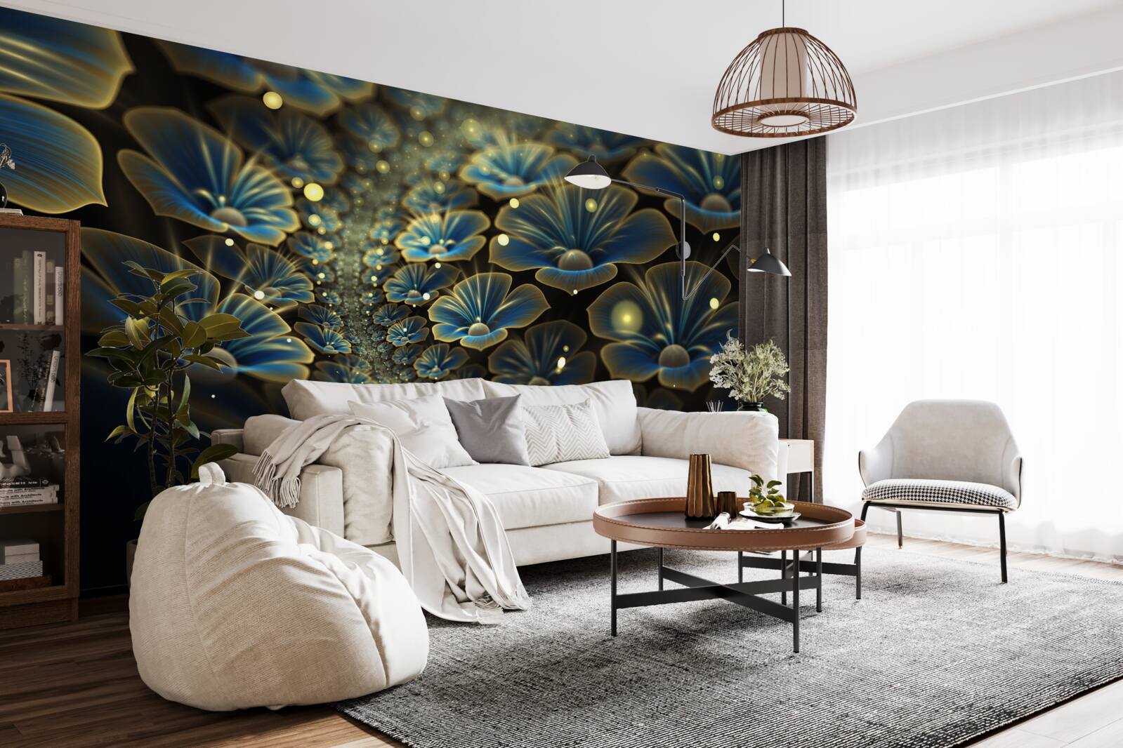 Fototapeten ungewöhnliche Blumen im Neonstil