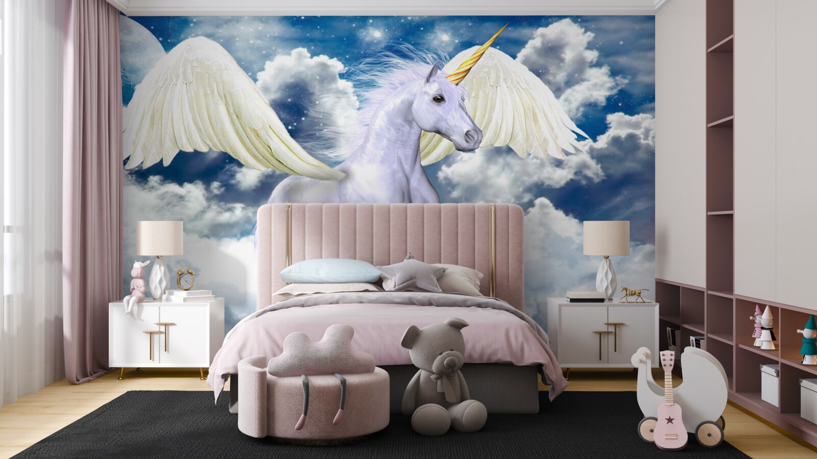 Fototapeten Pegasus gleitet zwischen Wolken