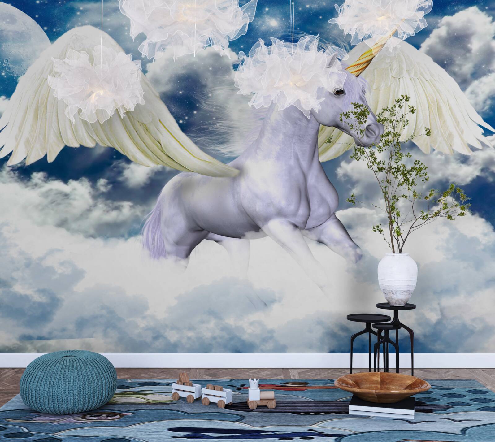 Fototapeten Pegasus gleitet zwischen Wolken