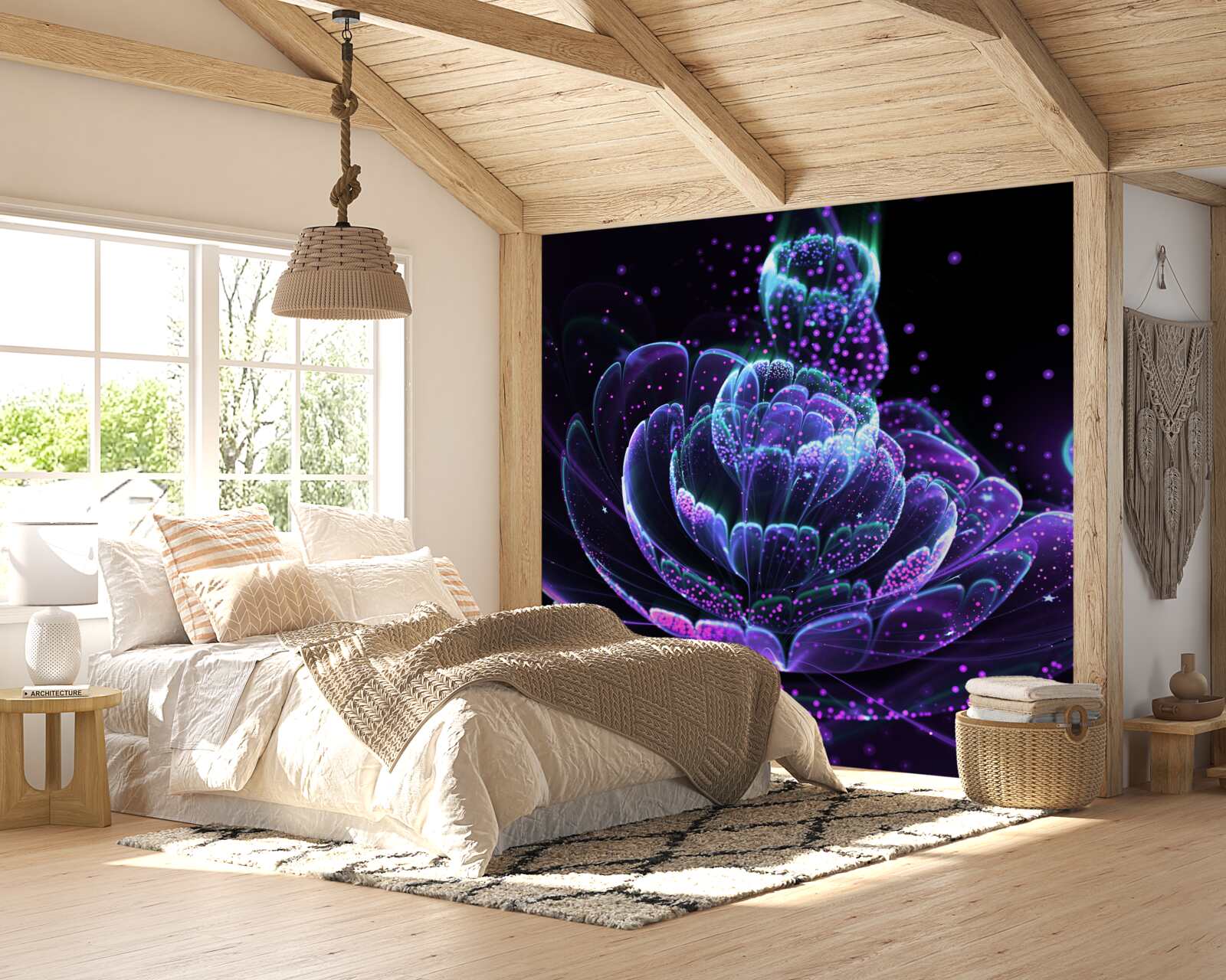 Fototapeten Zusammenfassung blauer Blume auf einem schwarzen Hintergrund
