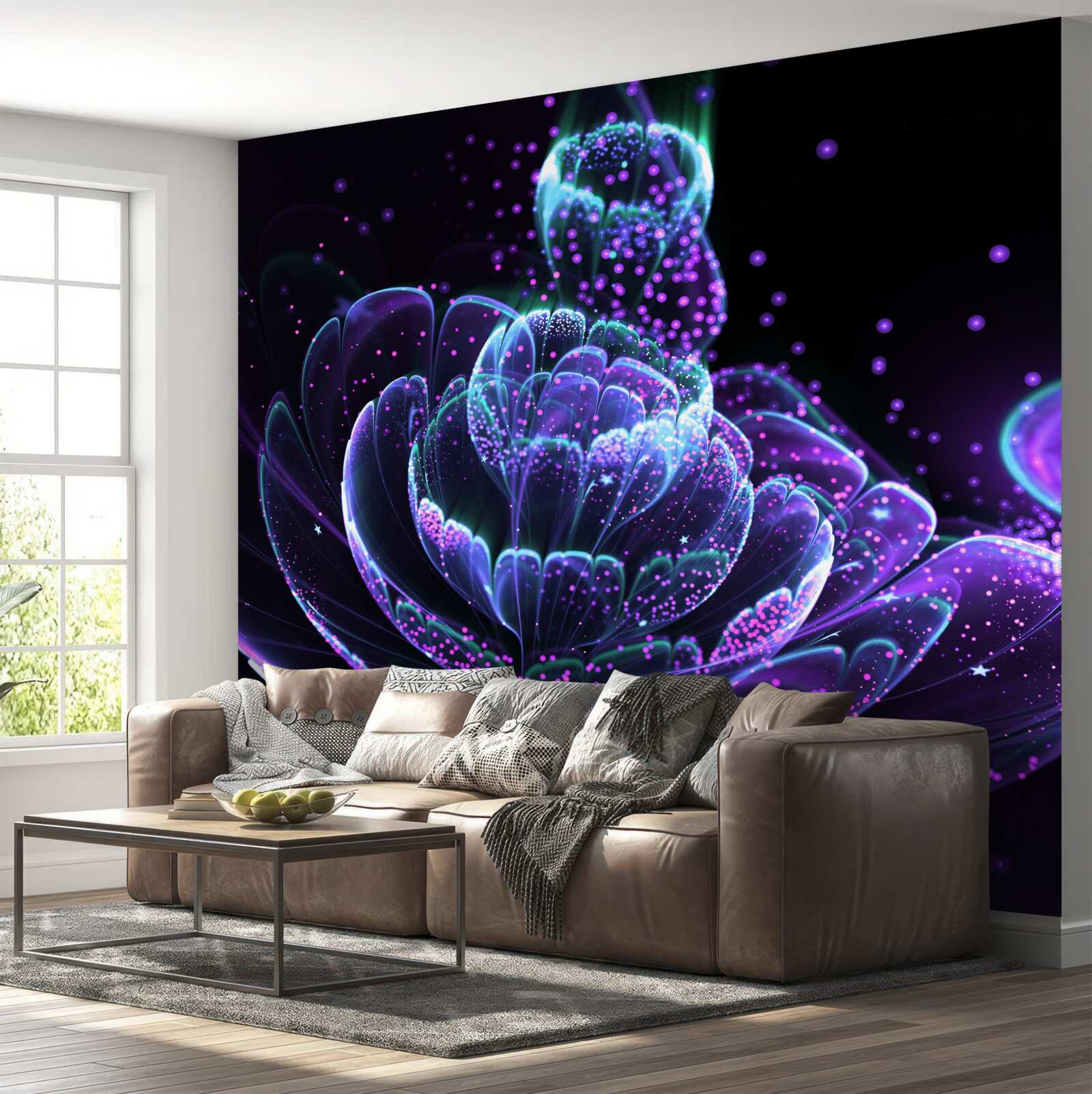 Fototapeten Zusammenfassung blauer Blume auf einem schwarzen Hintergrund