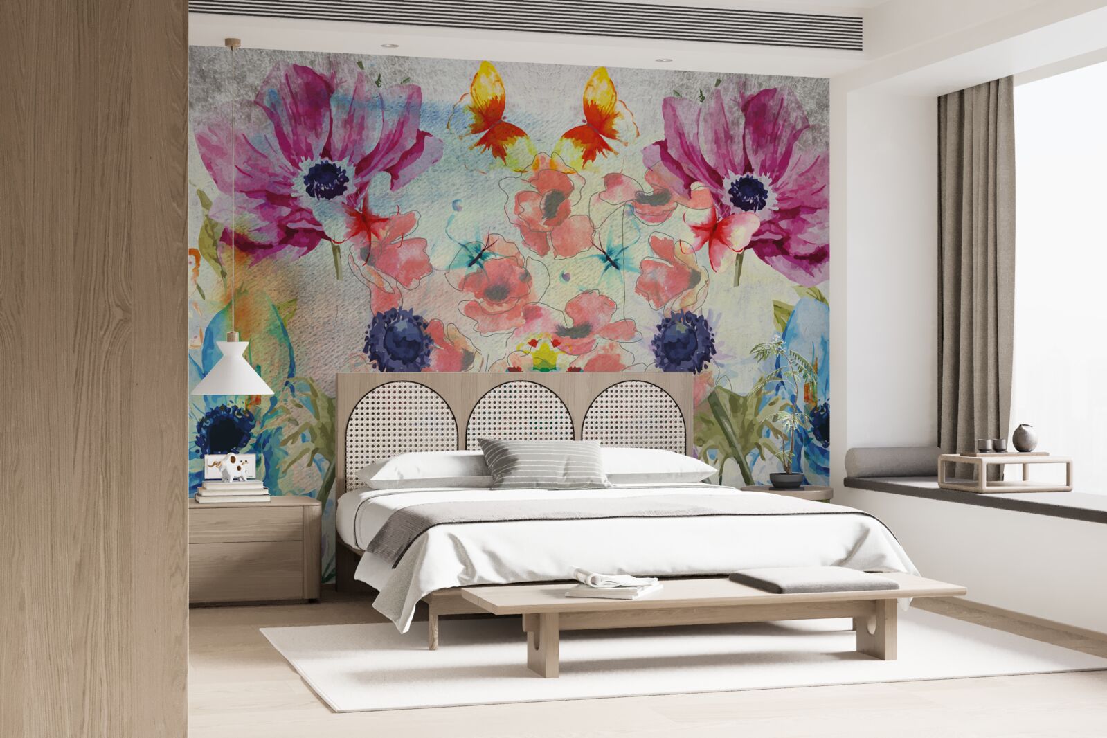 Fototapeten Blumen, die in verschiedenen Schatten von Aquarellen gemalt sind