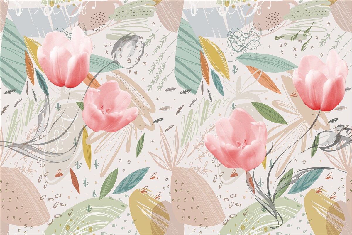 Fototapeten Abstrakter Hintergrund im Stil mit rosa Tulpen