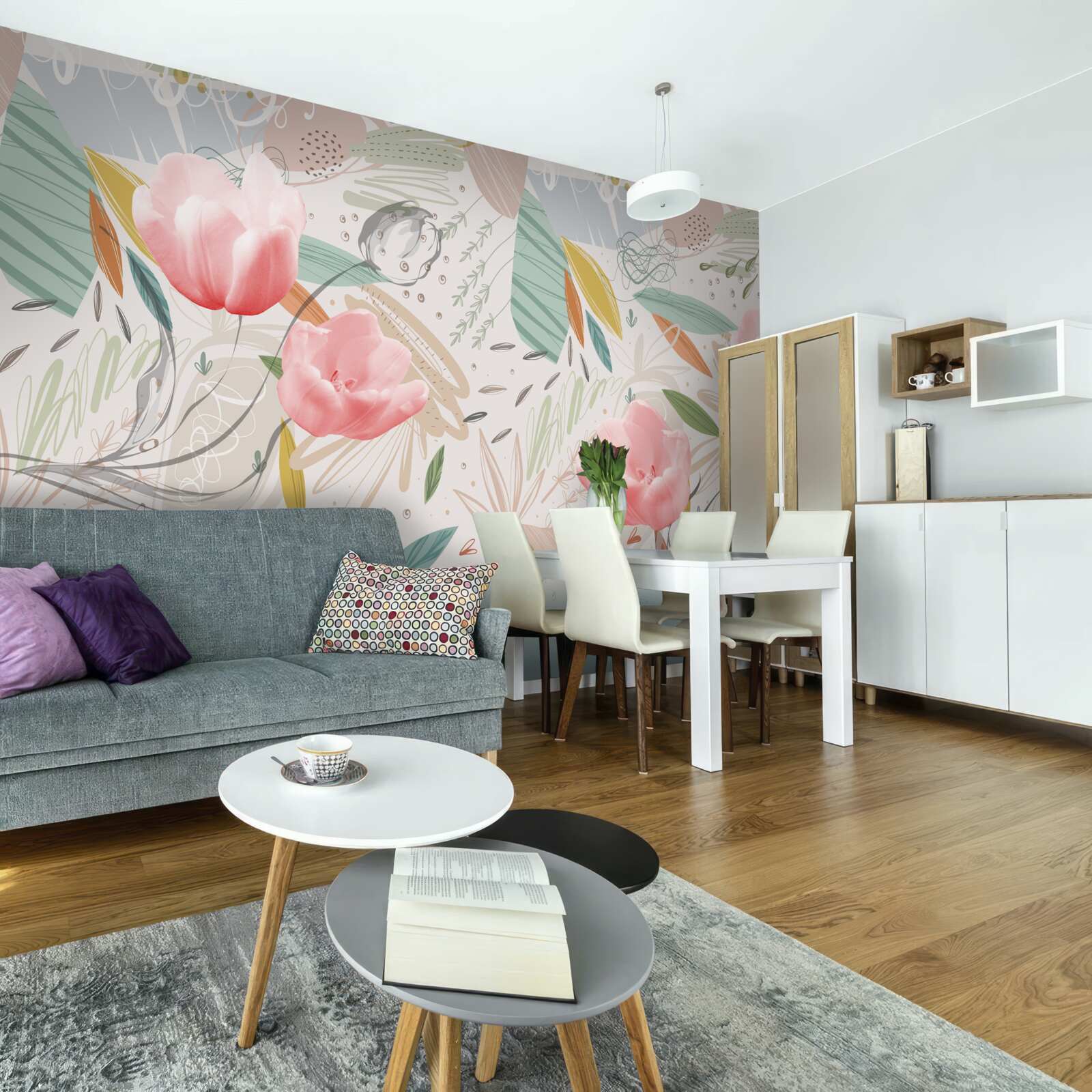 Fototapeten Abstrakter Hintergrund im Stil mit rosa Tulpen