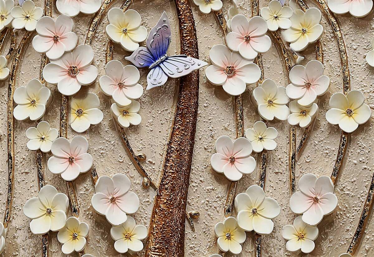 Fototapeten weiche Knospen und blauer Schmetterling