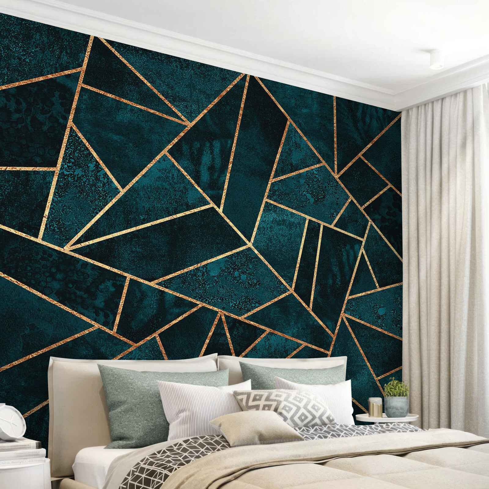 Fototapeten Mosaik in einem Smaragdgold-Ton