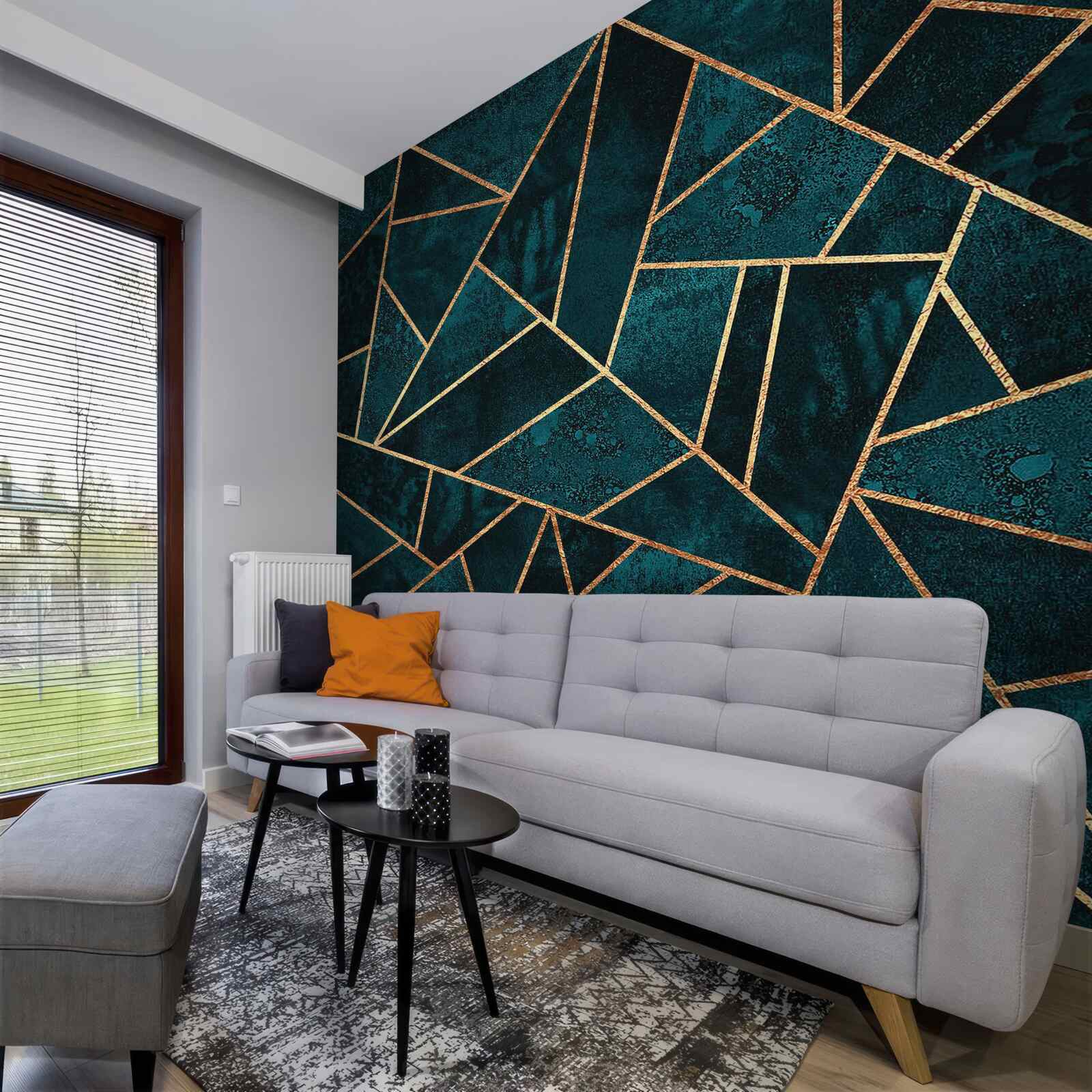 Fototapeten Mosaik in einem Smaragdgold-Ton