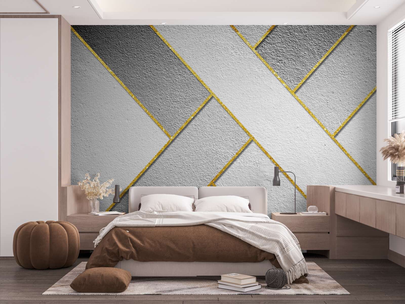 Fototapeten Goldene gerade Linien auf grauem Hintergrund