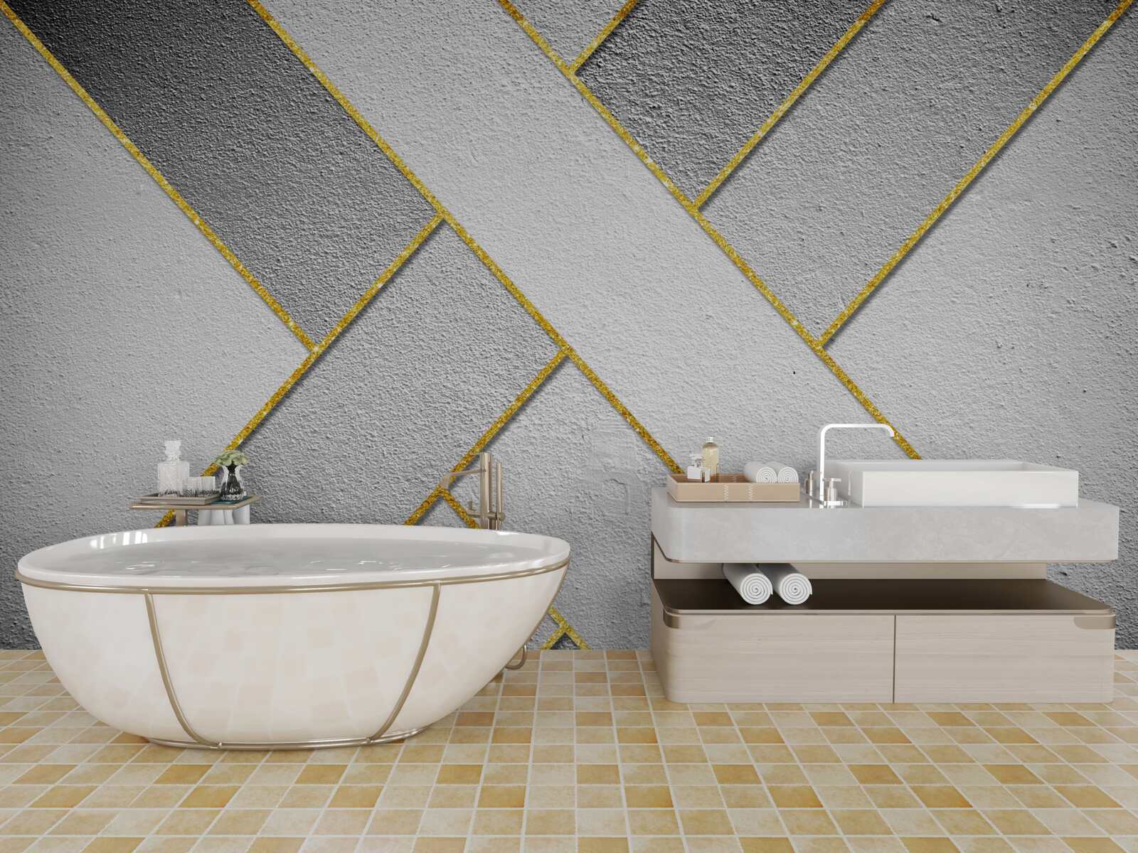 Fototapeten Goldene gerade Linien auf grauem Hintergrund