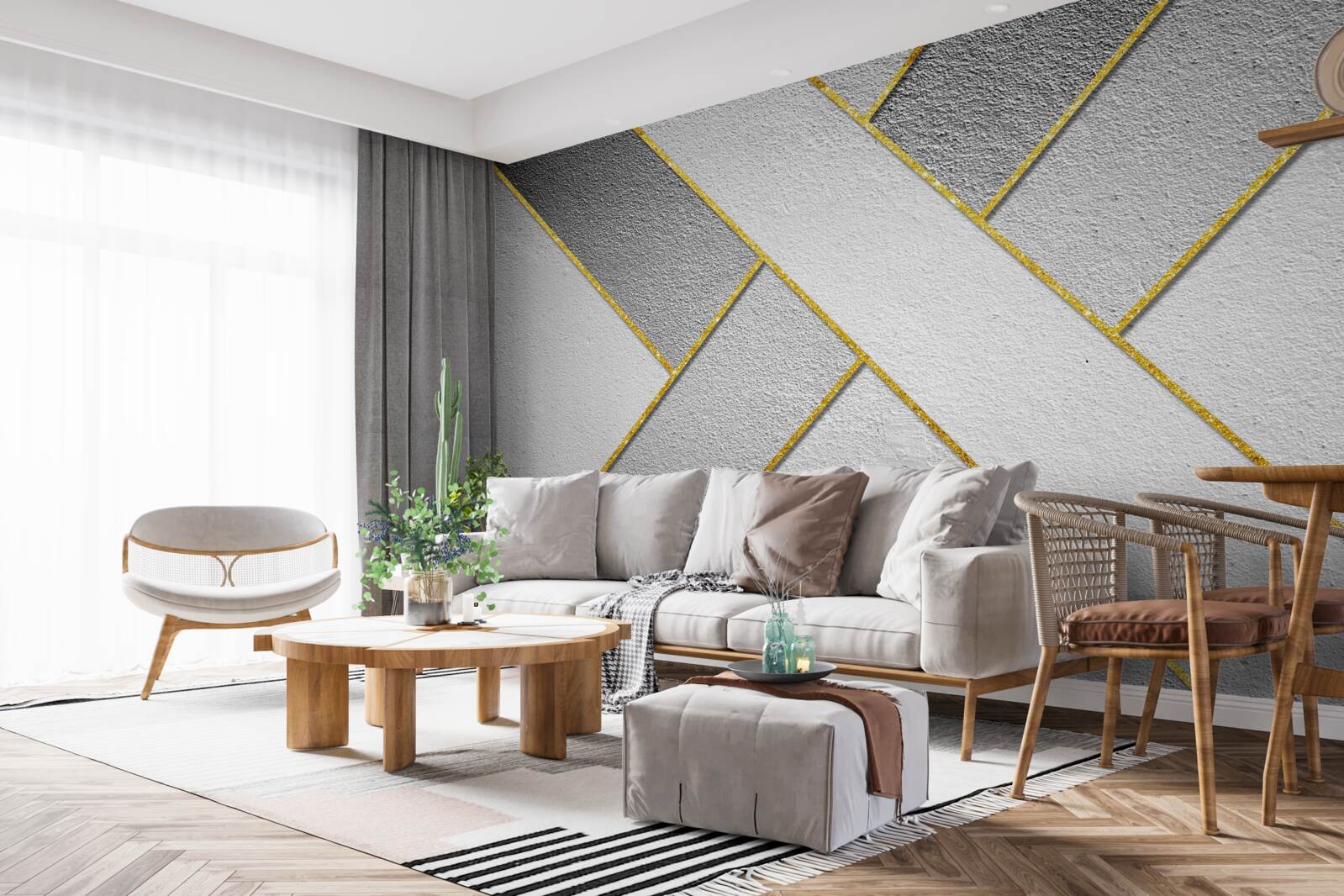 Fototapeten Goldene gerade Linien auf grauem Hintergrund