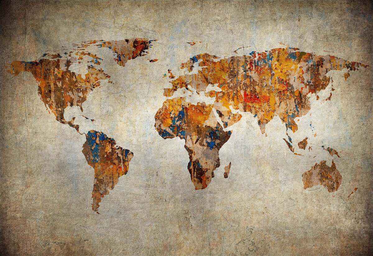 Fototapeten Eine Leinwand, die die Welt im Grunge -Stil darstellt