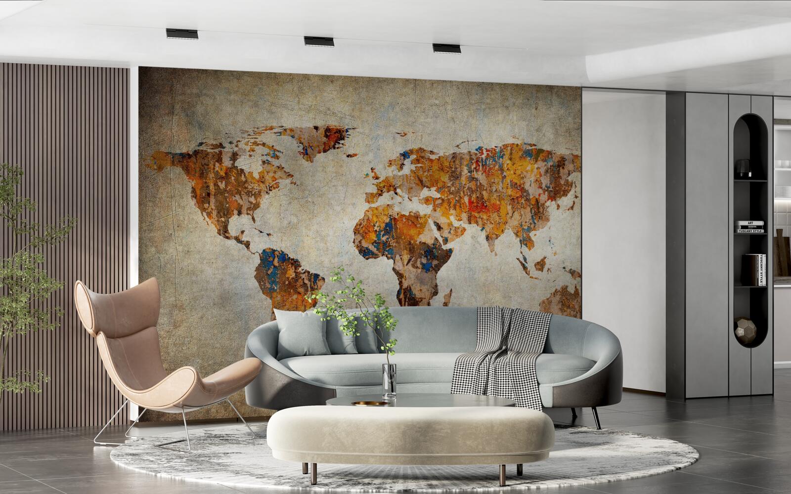 Fototapeten Eine Leinwand, die die Welt im Grunge -Stil darstellt