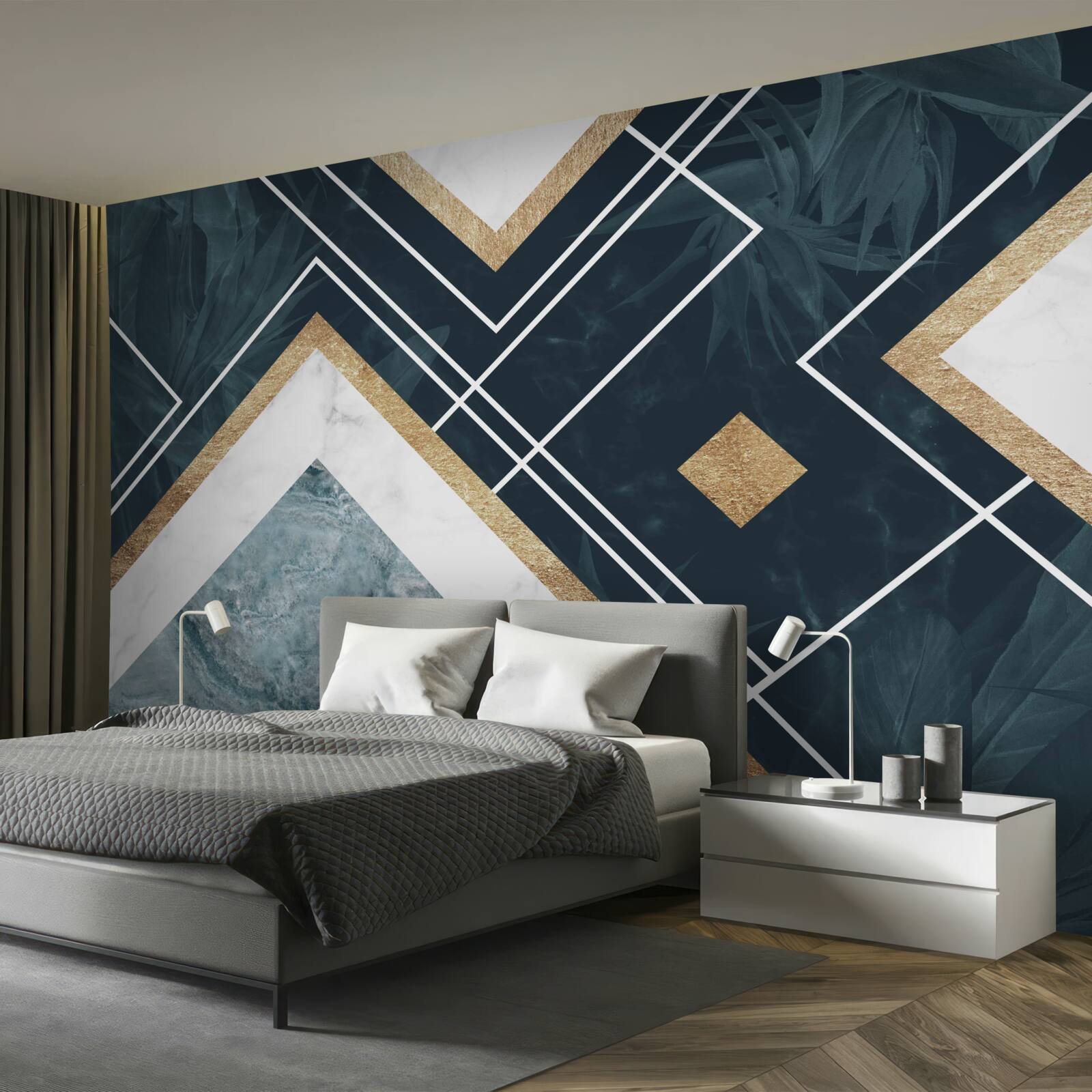 Fototapeten Blaues Mosaik mit weißen Elementen