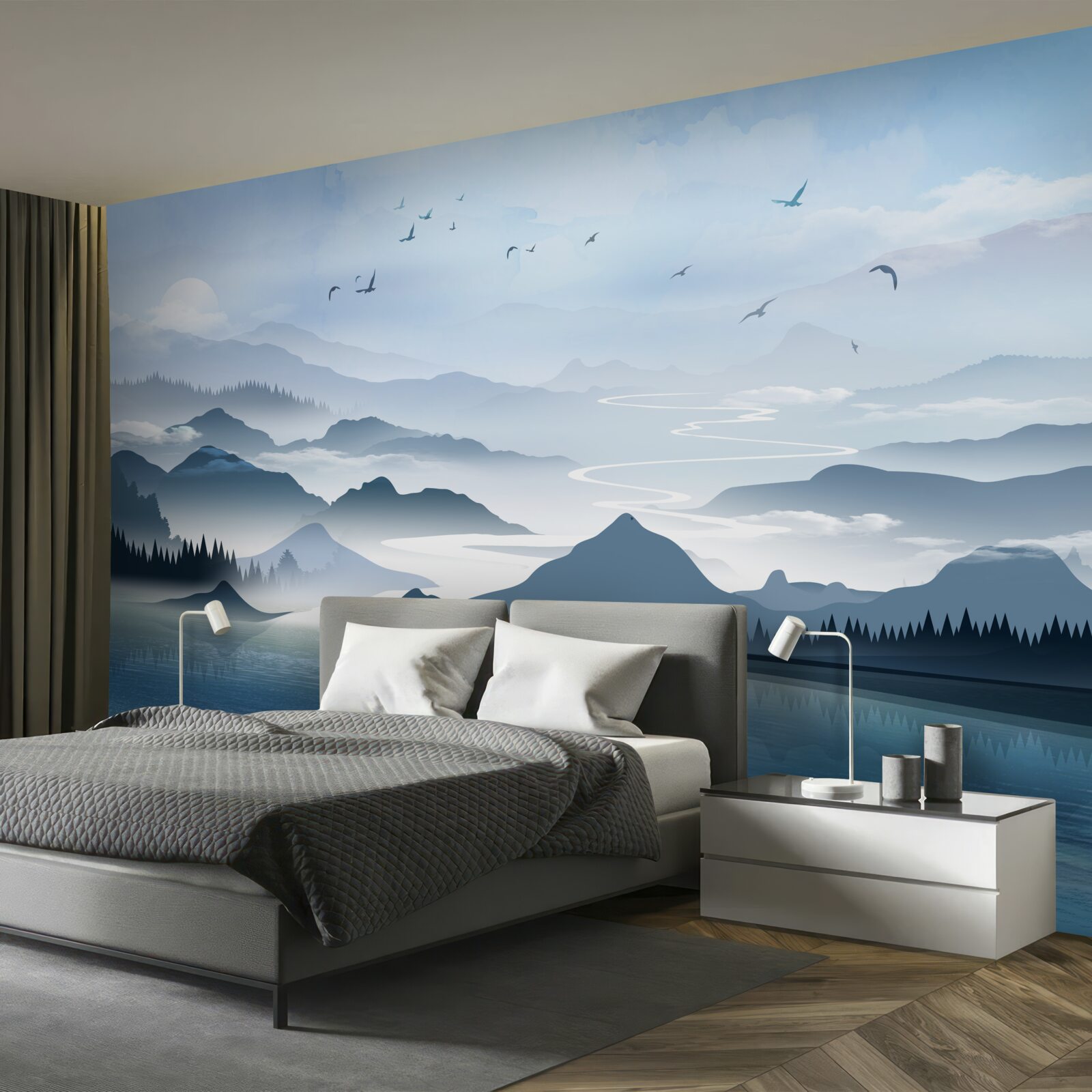 Fototapeten Einsam im Morgengrauen am See einsam fischen