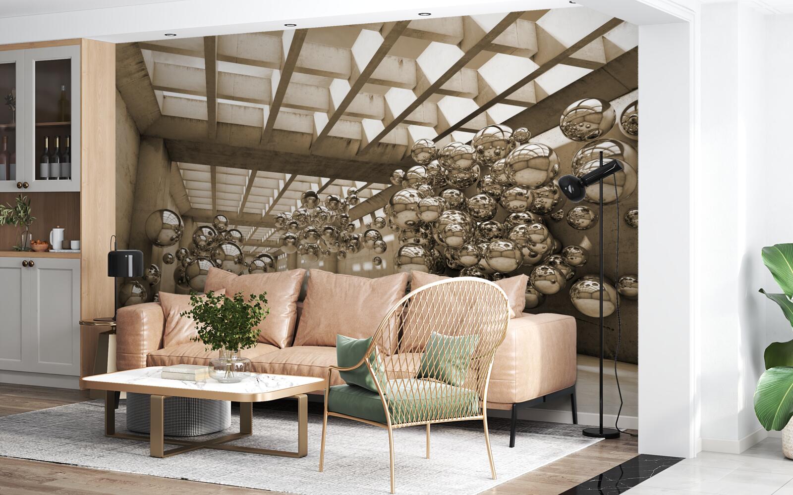 Fototapeten Zimmer mit braunen Bällen
