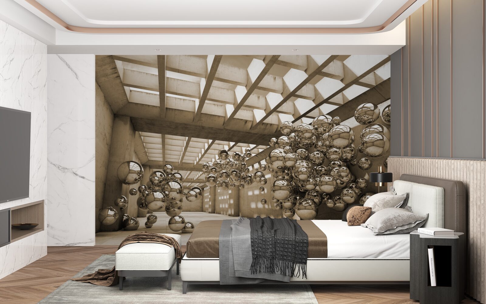 Fototapeten Zimmer mit braunen Bällen