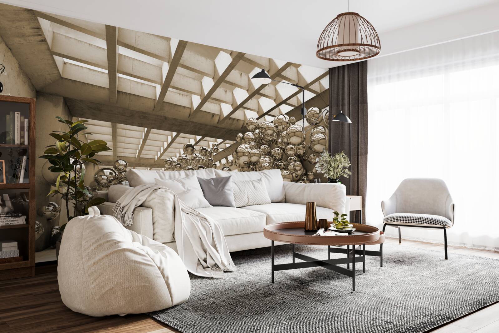 Fototapeten Zimmer mit braunen Bällen