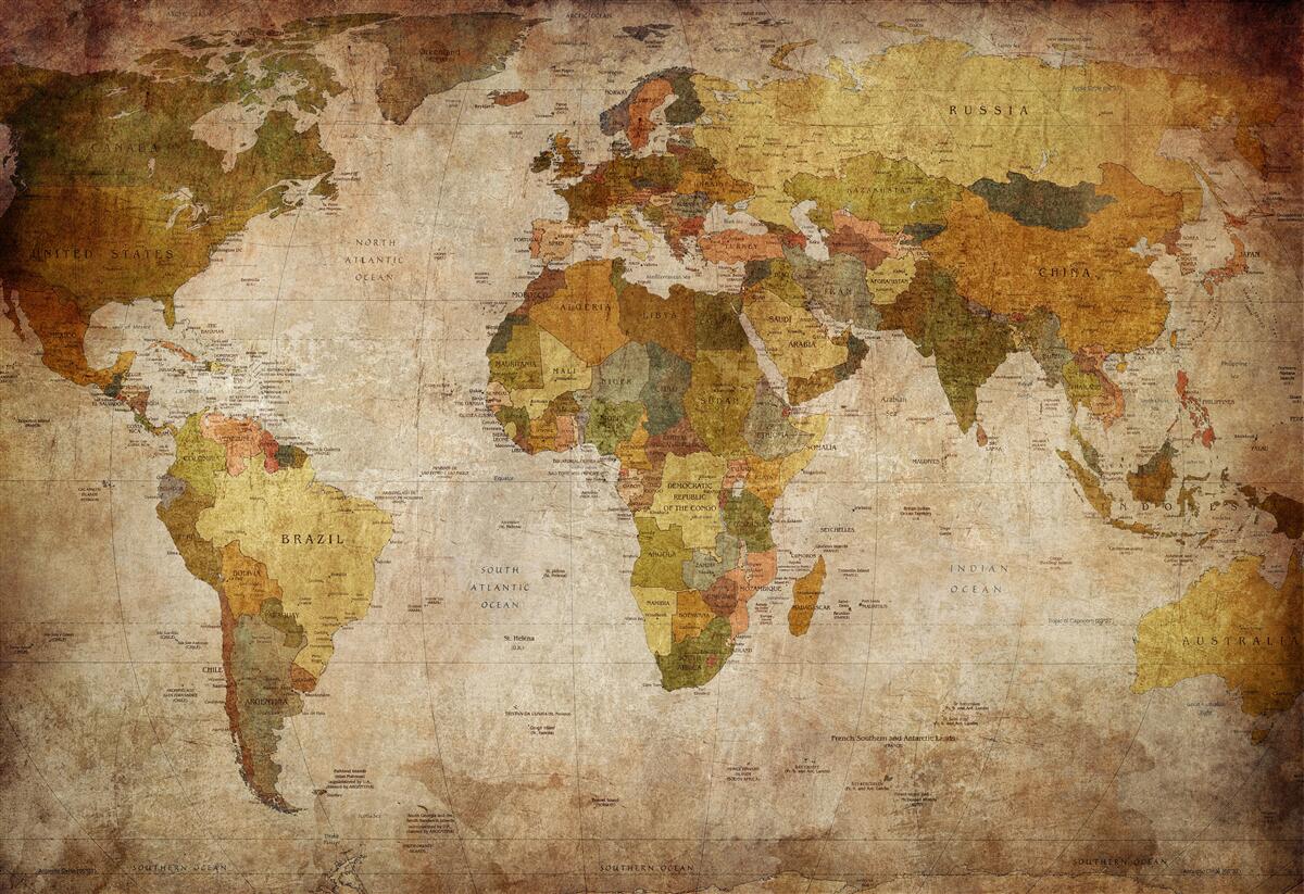 Fototapeten Karte der Welt in braunen Schatten